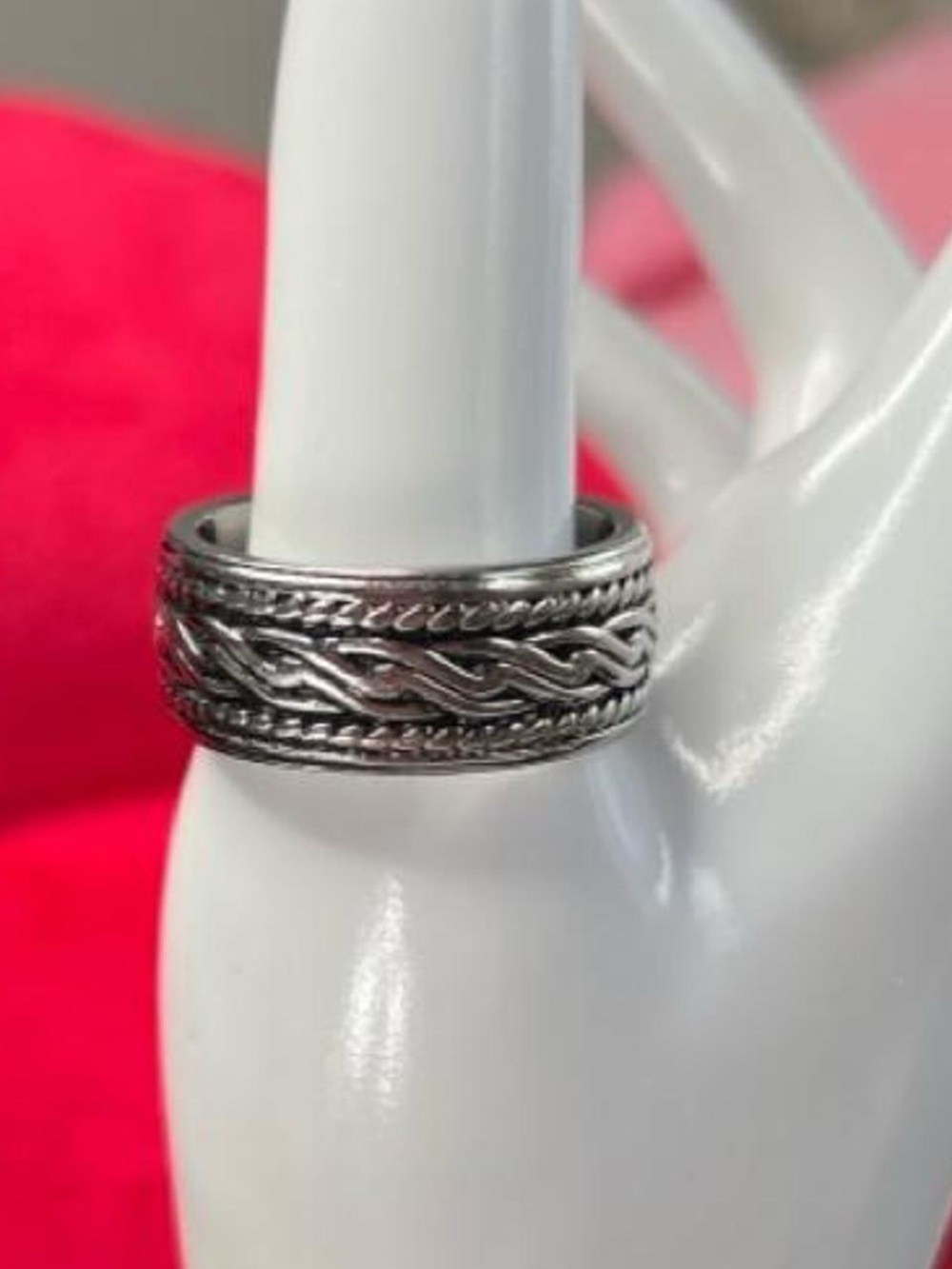 Stainless steel Silver ring with intricate braided design